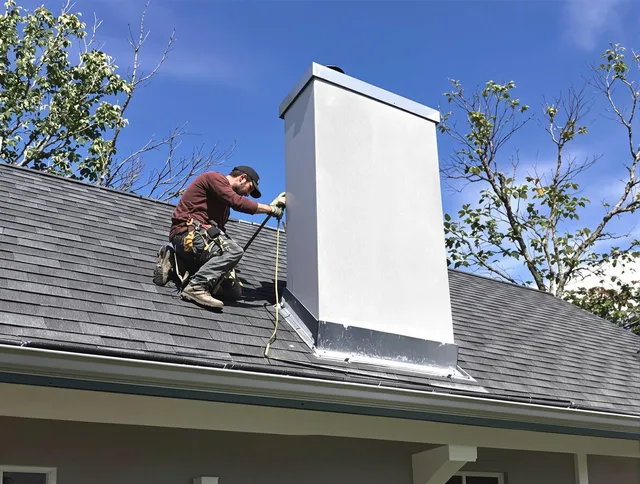 Rocky River Chimney Sweep team member finishing chimney construction in Rocky River, OH