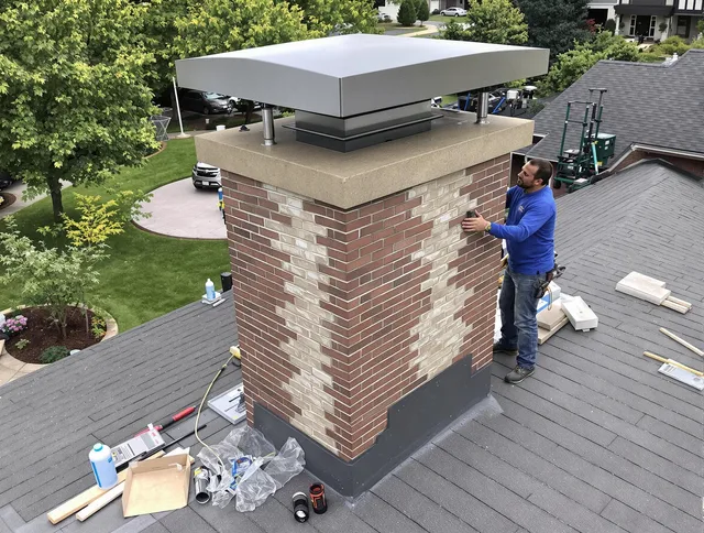 Rocky River Chimney Sweep team working on a custom chimney remodel in Rocky River, OH