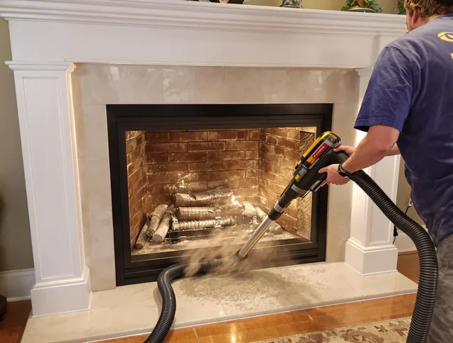 Fireplace cleaning performed by Rocky River Chimney Sweep in Rocky River, OH